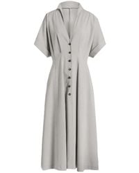 Alberta Ferretti - Buttoned V-Neck Dress - Lyst