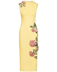 Oscar de la Renta - Flower-Embroidered Sleeveless Midi Dress - Lyst