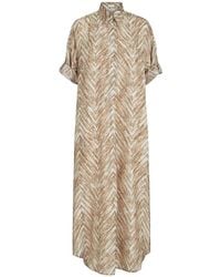 Brunello Cucinelli - Zijden Midi-Jurk Met Chevron-Print - Lyst