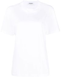 Miu Miu - T-shirt en coton à logo brodé - Lyst