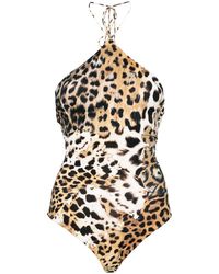 Roberto Cavalli - Jaguar Skin-print Halterneck Bodysuit - Lyst