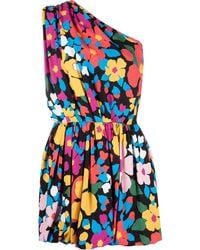 Saint Laurent - Floral-print One-shoulder Mini Dress - Lyst