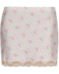 LoveShackFancy - Floral-Print Lace-Trim Mini Skirt - Lyst