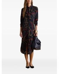 Ralph Lauren - Chain Print Tie Neck Midi Dress - Lyst
