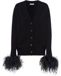 Prada - Feather-trimmed Cashmere Cardigan - Lyst
