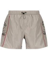 Iceberg - Logo-Print Piped Swim Shorts - Lyst