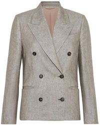 Brunello Cucinelli - Blazer Mélange Con Dettaglio Monili - Lyst