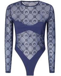 Marine Serre - Moonogram Flock-Print Mesh Bodysuit - Lyst