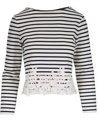Veronica Beard - Striped-Pattern Lace-Detail T-Shirt - Lyst