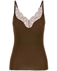 Saint Laurent - Tanktop Met V-Hals En Kant - Lyst