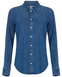 Elisabetta Franchi - Denim Blouse With Embroidered Logo - Lyst