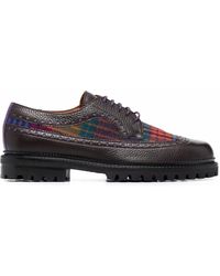 Etro Check-pattern Lace-up Leather Shoes - Brown