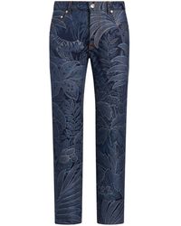 Etro Botanical-jacquard Straight-Leg Jeans - Blue