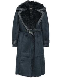 Patrizia Pepe - Manteau En Peau Lainée Artificielle À Taille Ceinturée - Lyst