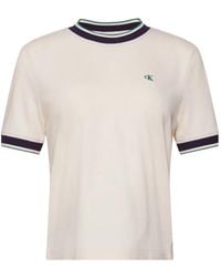Calvin Klein - Logo-Embroidered Striped-Trim T-Shirt - Lyst