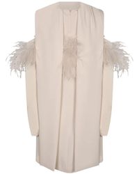 P.A.R.O.S.H. - Feather-Trim Cold-Shoulder Mini Dress - Lyst