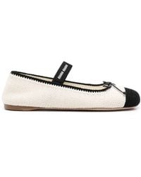 Miu Miu - Crochet-knit Ballerina Shoes - Women's - Fabric/calf Leather/calf Leather - Lyst