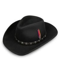 Stetson - Feather-Detail Leather-Trimmed Hat - Lyst