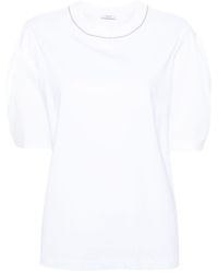 Peserico - T-shirt en coton stretch à détails de perles - Lyst