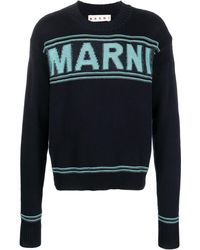 Marni - Maglia In Cotone Con Logo Intarsiato - Lyst
