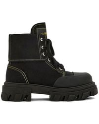 Ganni - Trail Contrast-Stitch Combat Boots - Lyst