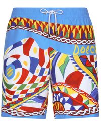 Dolce & Gabbana - Mid-Length Swim Trunks With Carretto Print - Lyst