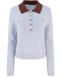 Self-Portrait - Patch-Pockets Knitted Polo Top - Lyst