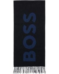 BOSS - Logo-Intarsia Fringed Scarf - Lyst