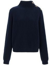Ferragamo - Knitted Sweater With Gancini Button Detail - Lyst