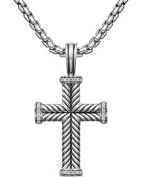 David Yurman - Sterling Chevron Cross Diamond Pendant (33.5Mm) - Lyst