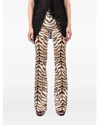 Room Service Pjs - Tiger-Print Satin Flared Trousers - Lyst
