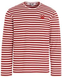 COMME DES GARÇONS PLAY - Heart Striped Cotton T-Shirt - Lyst