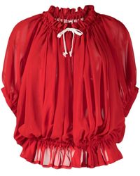 Comme des Garçons - Contrasting-bow Ruched Semi-sheer Blouse - Lyst