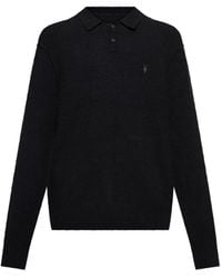 AllSaints - Jersey Satten con cuello de polo y manga larga - Lyst