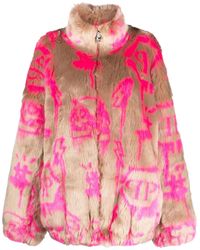 Philipp Plein - Monogram-Print Faux Fur Coat - Lyst