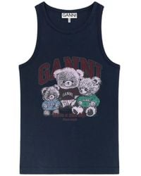 Ganni - Tank Top With Teddy Family - Lyst