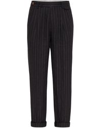 Brunello Cucinelli - Chalk-stripe Linen Trousers - Lyst