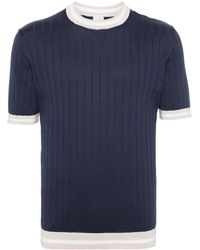 Eleventy - Striped-edge Cotton T-shirt - Lyst