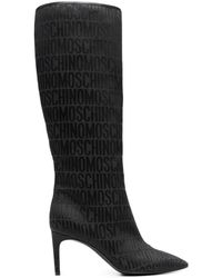 Moschino - Logo-jacquard 75mm Satin Knee-boots - Lyst