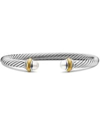 David Yurman - 14Kt And Sterling Classic Cable Pearl Bracelet (5Mm) - Lyst