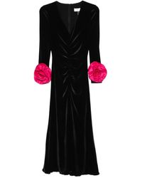 Nissa - Floral-Detail Velvet Midi Dress - Lyst