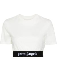 Palm Angels - Cropped-T-Shirt mit Logo-Streifen - Lyst