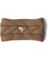 Prada - Cable-Knit Triangle-Logo Headband - Lyst