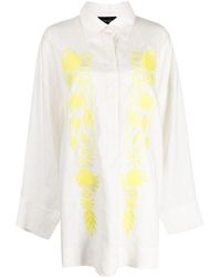 Cynthia Rowley - Floral-embroidered Hemp Shirt Minidress - Lyst