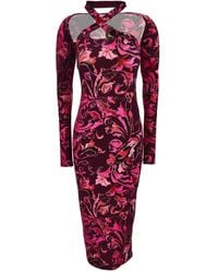Versace Jeans Couture - Floral-Print Cut-Out Midi Dress - Lyst