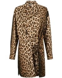Sportmax - Robe-Chemise Courte En Soie À Imprimé Léopard - Lyst