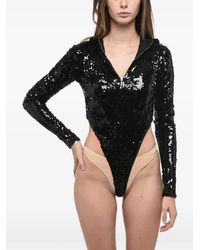 Adriana Hot Couture - Sequin-Embellished Hooded Bodysuit - Lyst