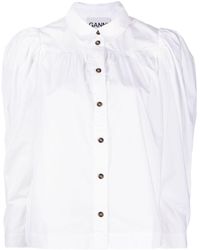 Ganni - Puff-sleeve Organic Cotton Shirt - Lyst