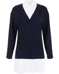Elisabetta Franchi - V-Neck Poplin Knit Mini Dress - Lyst