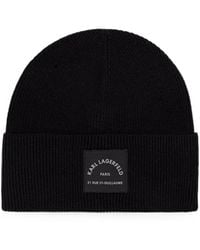 KARL LAGERFELD - Logo-Patch Ribbed Beanie Hat - Lyst